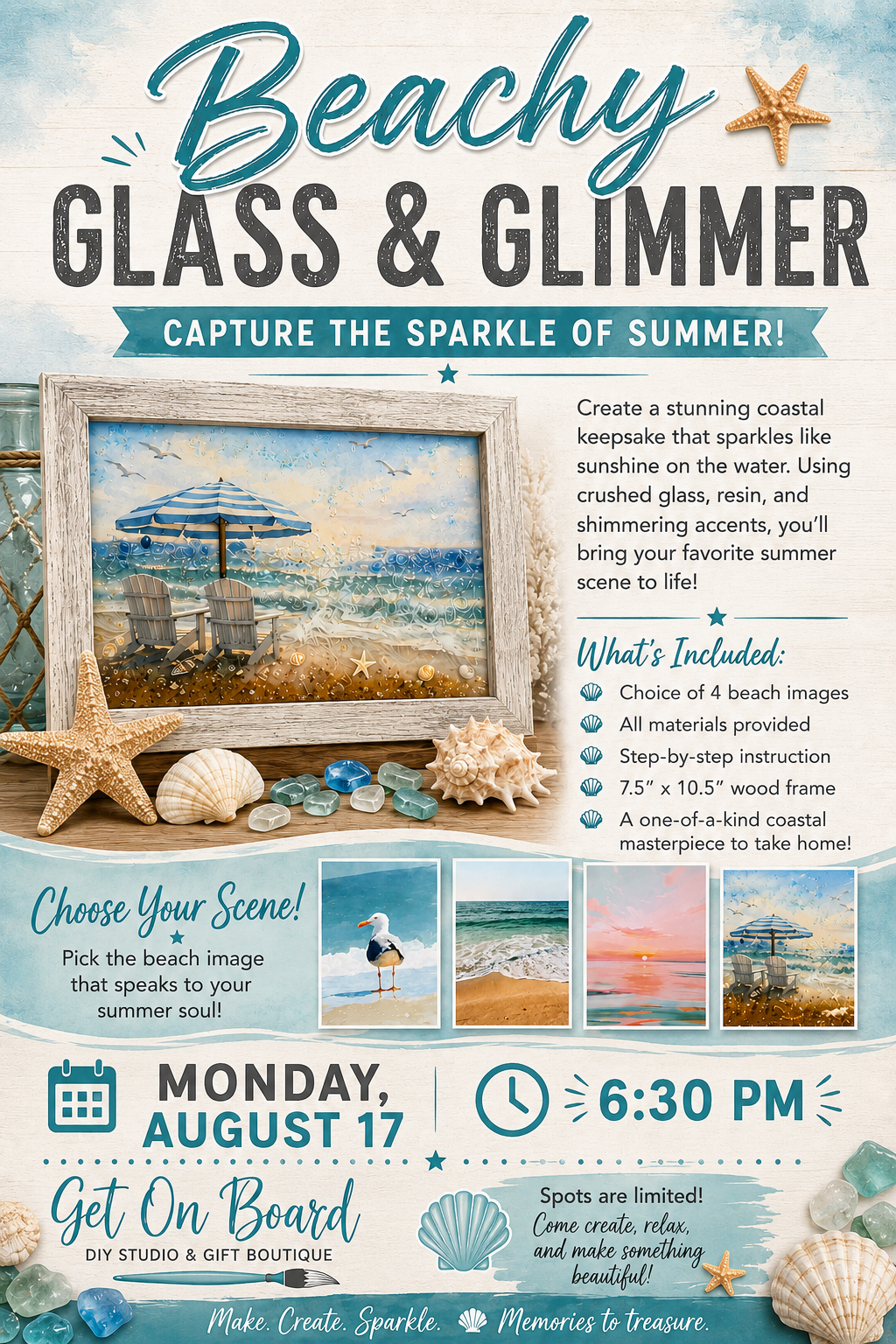 8/17 Beachy Glass & Glimmer - Monday, 8/17 @ 6:30