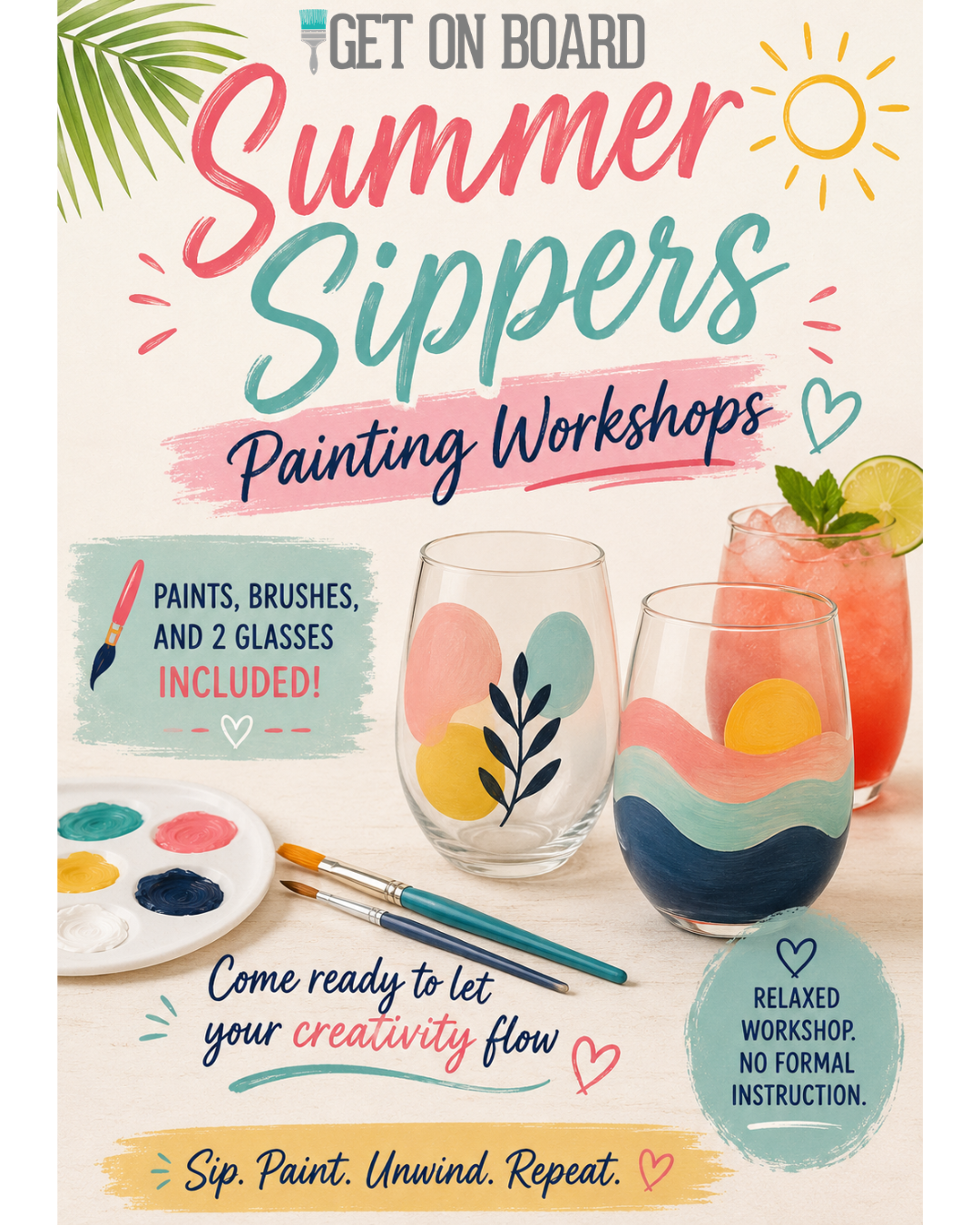 Tuesday, August 4th @ 6:30  Summer Sipper Glass Painting Workshop